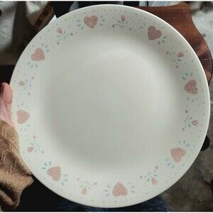 CORELLE Forever Yours 10 1/4" Dinner Plate Beige Pink Hearts